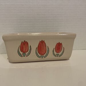 NANTUCKET Stoneware Ceramic LOAF PAN Bread Baking Mini Beige+ Tulips 🌷🌷🌷6x4